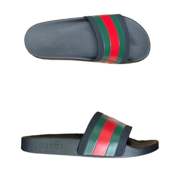 Slide Gucci Rubber Web Preto
